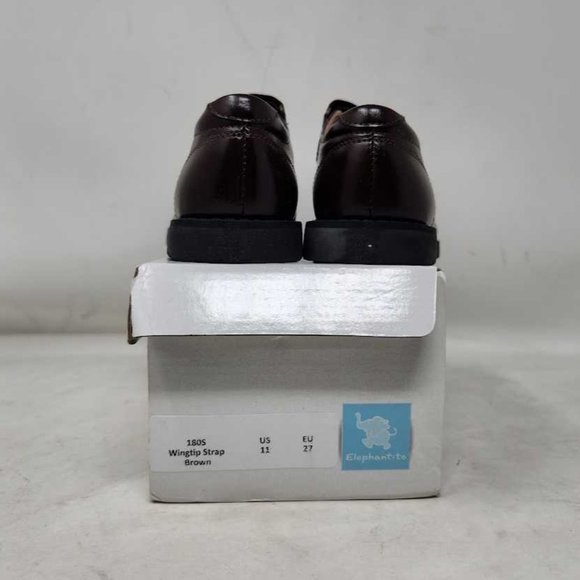 Little boys 11 (27EU) Elephantito wingtip strap brown dress school uniform shoes - Picture 2 of 11